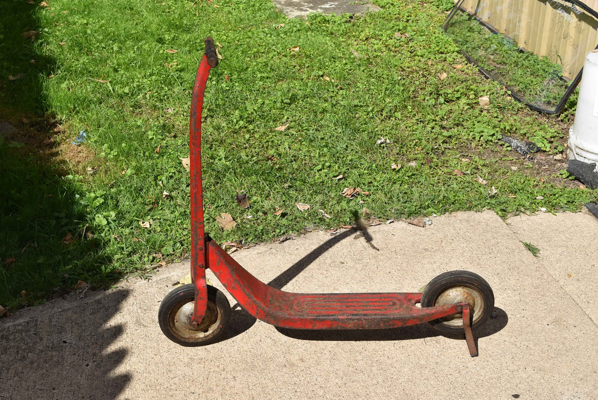 Vintage Radio Line Scooter Kick Push Flyer Retro Red Metal Wood Handles